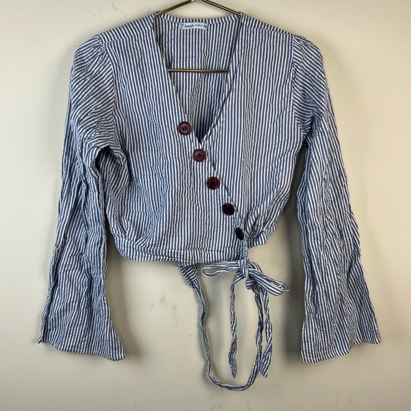 Beach by Gemo Blue Striped Crop Blouse, 38 - Picture 1 of 5